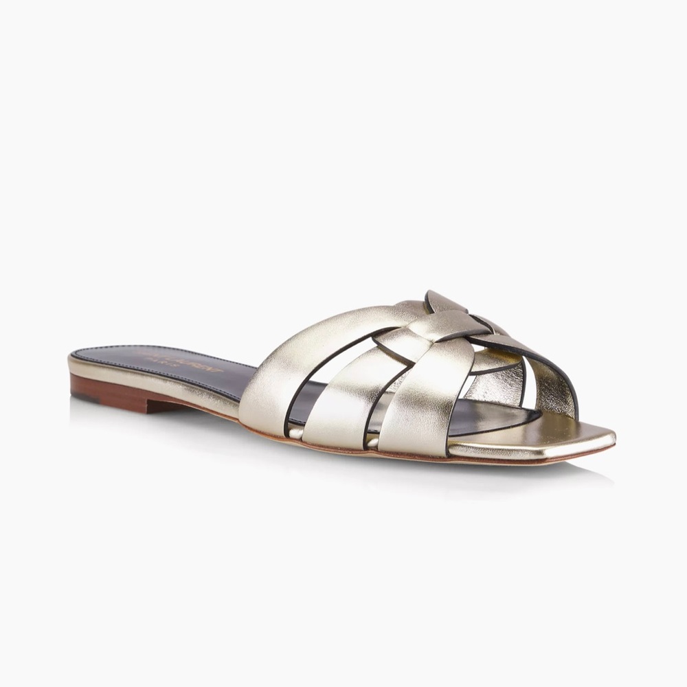 Saint Laurent Tribute Metallic Leather Slides size 371/2 (38) (39)